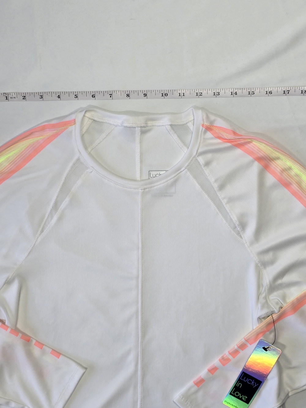 Lucky in Love VaporTex Neon Stripe Long Sleeve Activewear Top White XL NWT - Picture 3 of 13